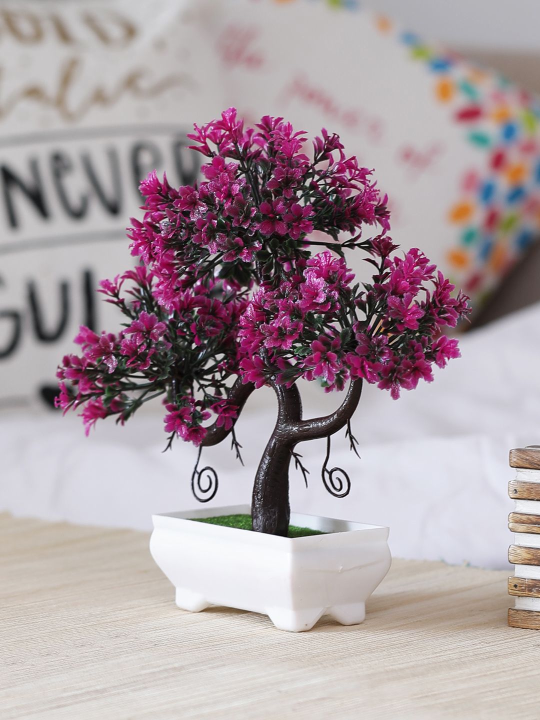 FOLIYAJ White, Brown & Magenta Artificial Plant With Pot Price in India