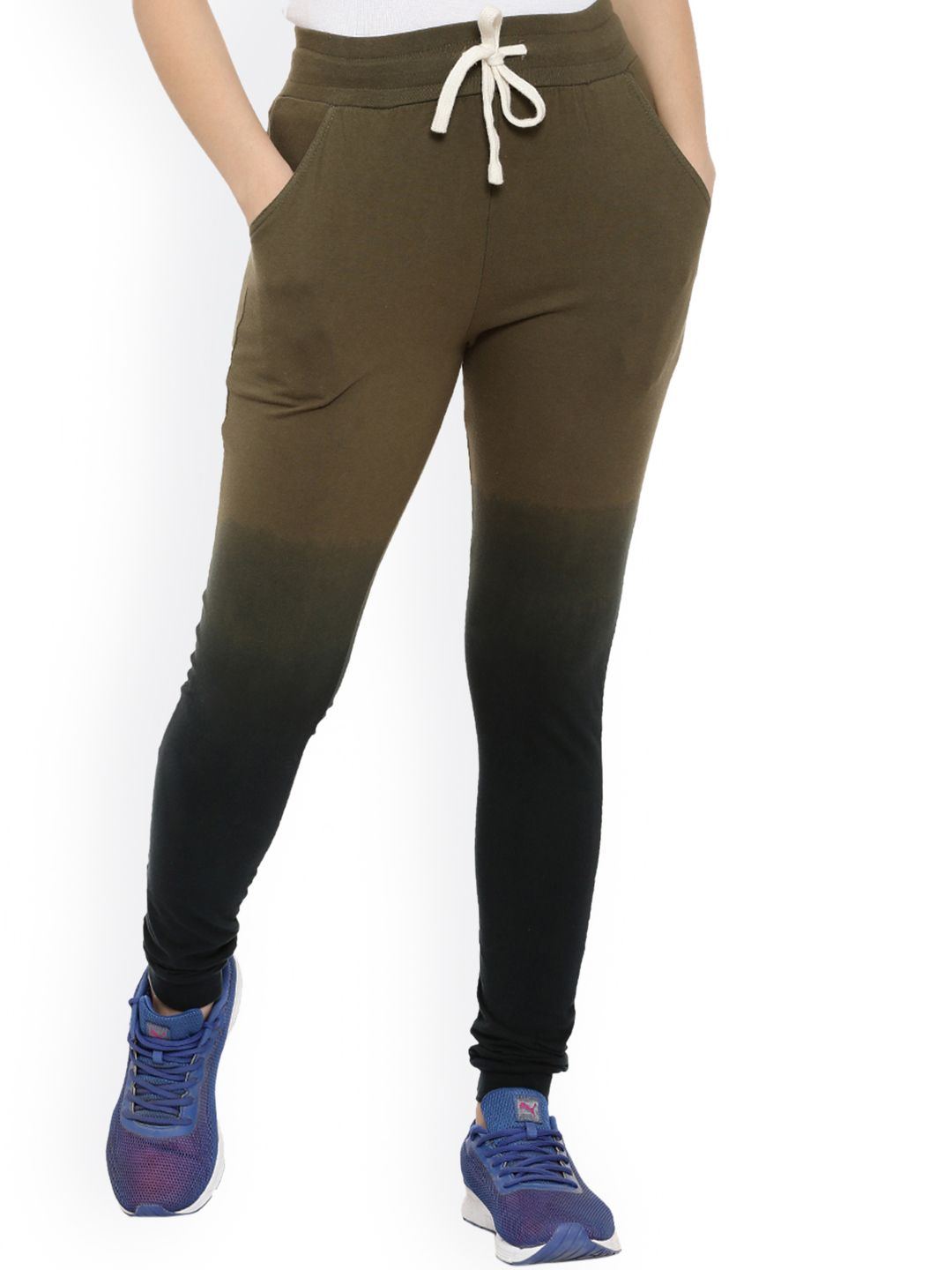 Campus Sutra Olive Green & Black Ombre Joggers Price in India