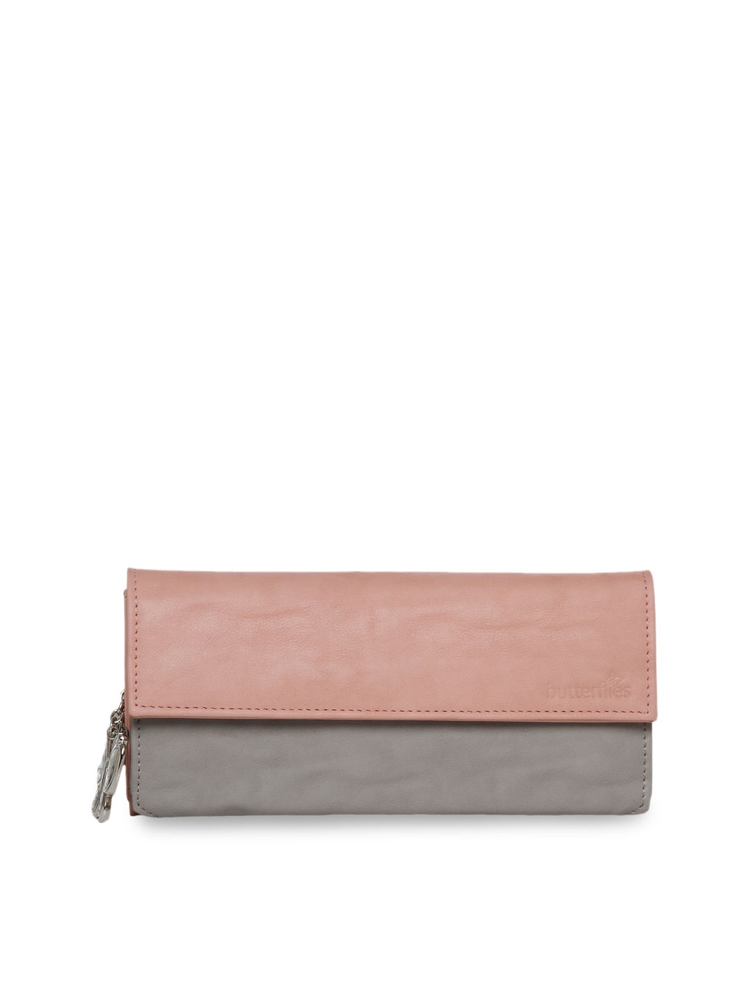 Butterflies Women Peach-Coloured & Grey Colourblocked Two Fold Wallet Price in India