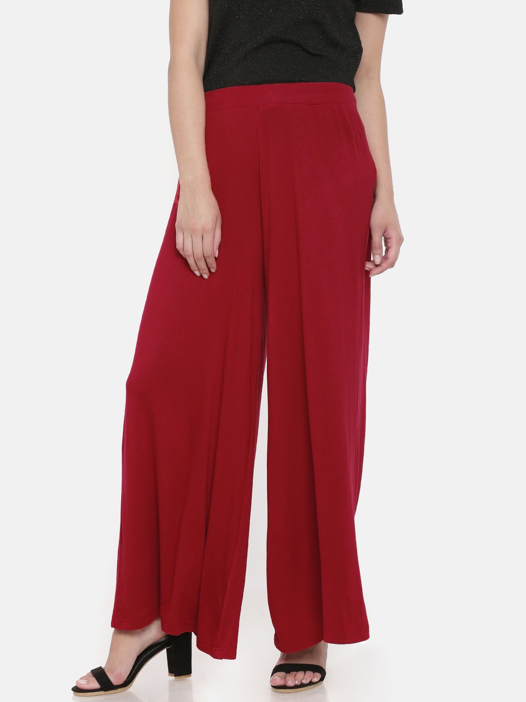 Go Colors Women Red Solid Wrinkle Resistant Wide Leg Palazzos