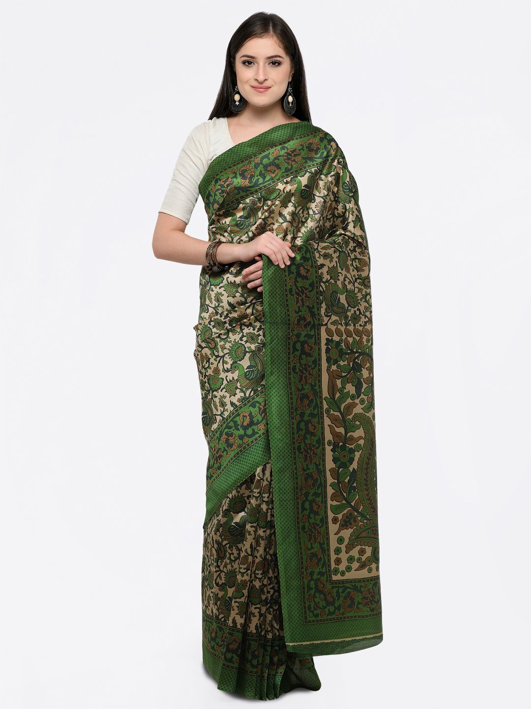 Saree mall Green & Beige Printed Khadi Saree Price in India