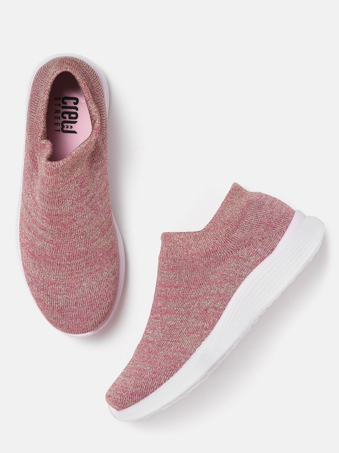 Crew STREET Women Pink & Gold-Toned Slip-On Sneakers Price in India