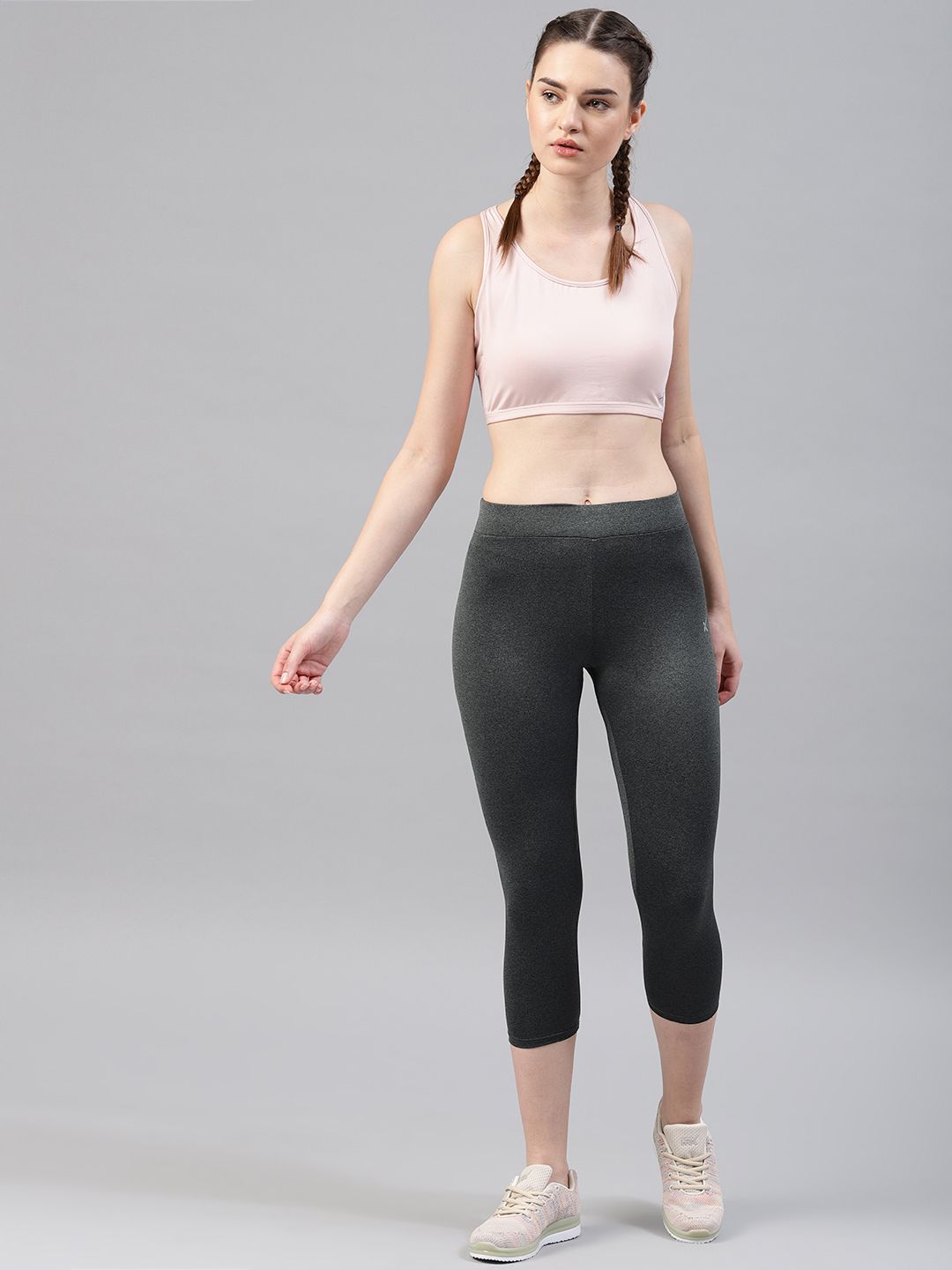 HRX Active by Hrithik Roshan Women Charcoal Grey Solid Three-Fourth Length Training Tights Price in India
