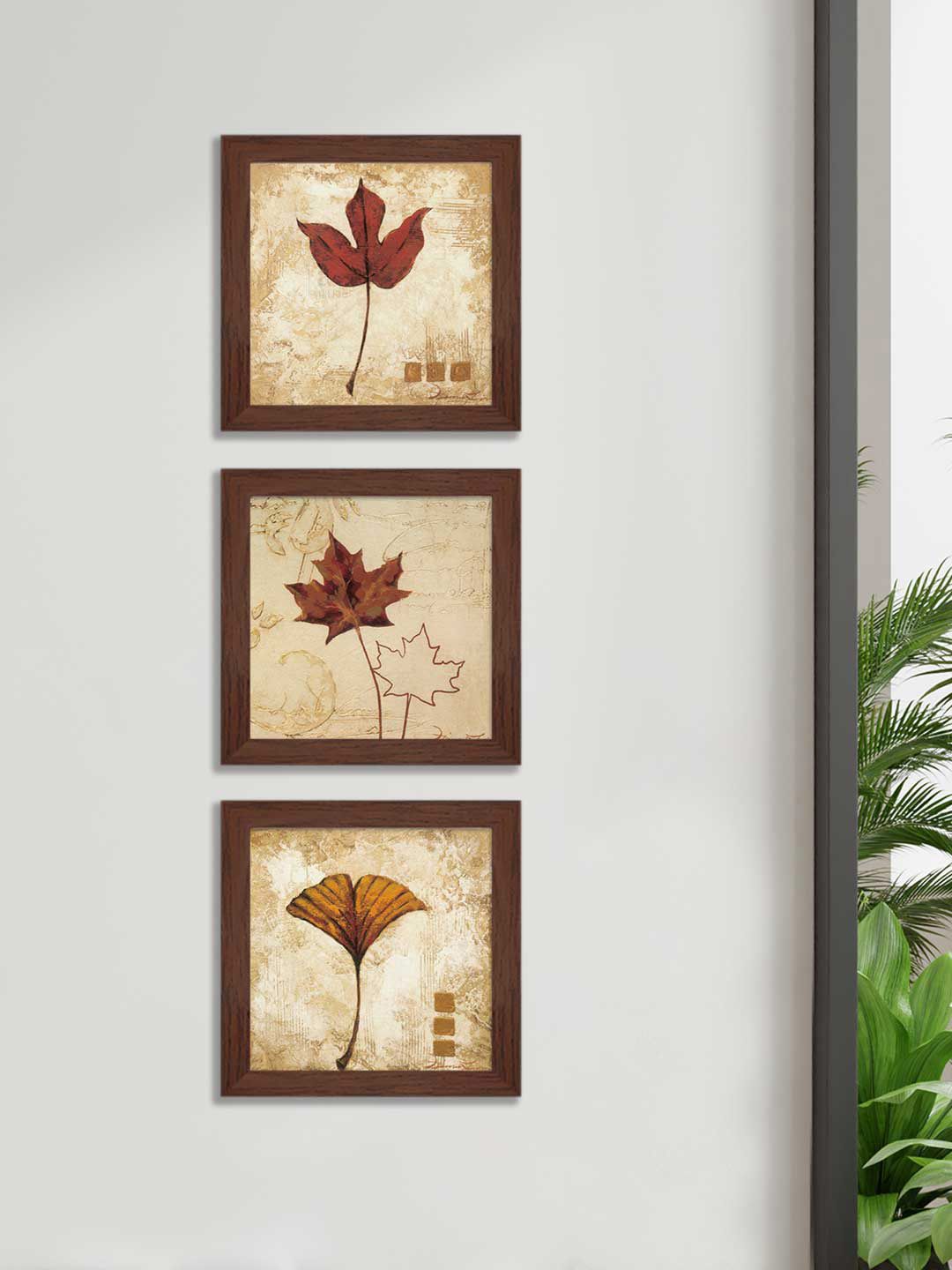 Art Street Brown & Beige Floral and Botanical Printed Set of 3 Wall Art Price in India