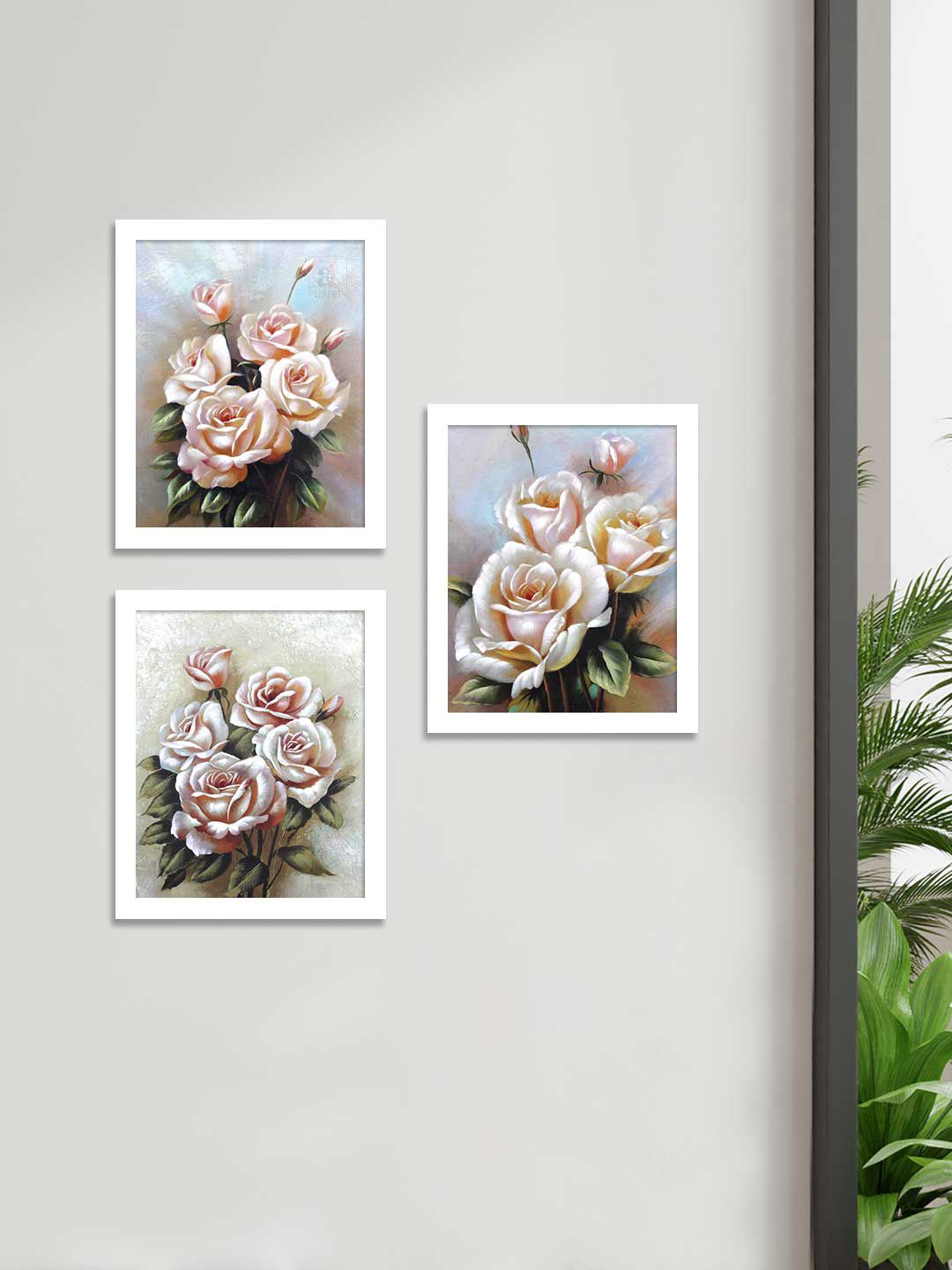 Art Street White Floral and Botanical Printed Sey of 3 Wall Art Price in India