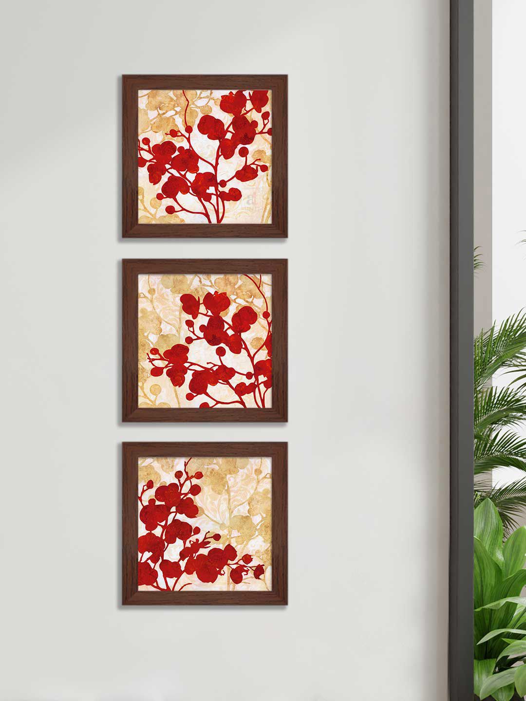 Art Street Red & Brown Abstract Printed Set of 3 Wall Art Price in India