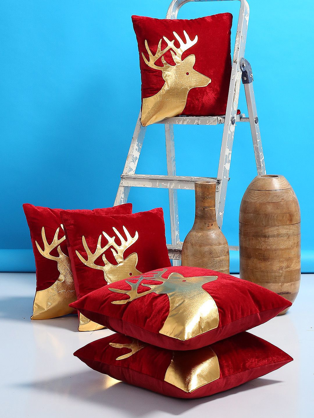 ROMEE Red Set of 5 Abstract Square Cushion Covers Price in India