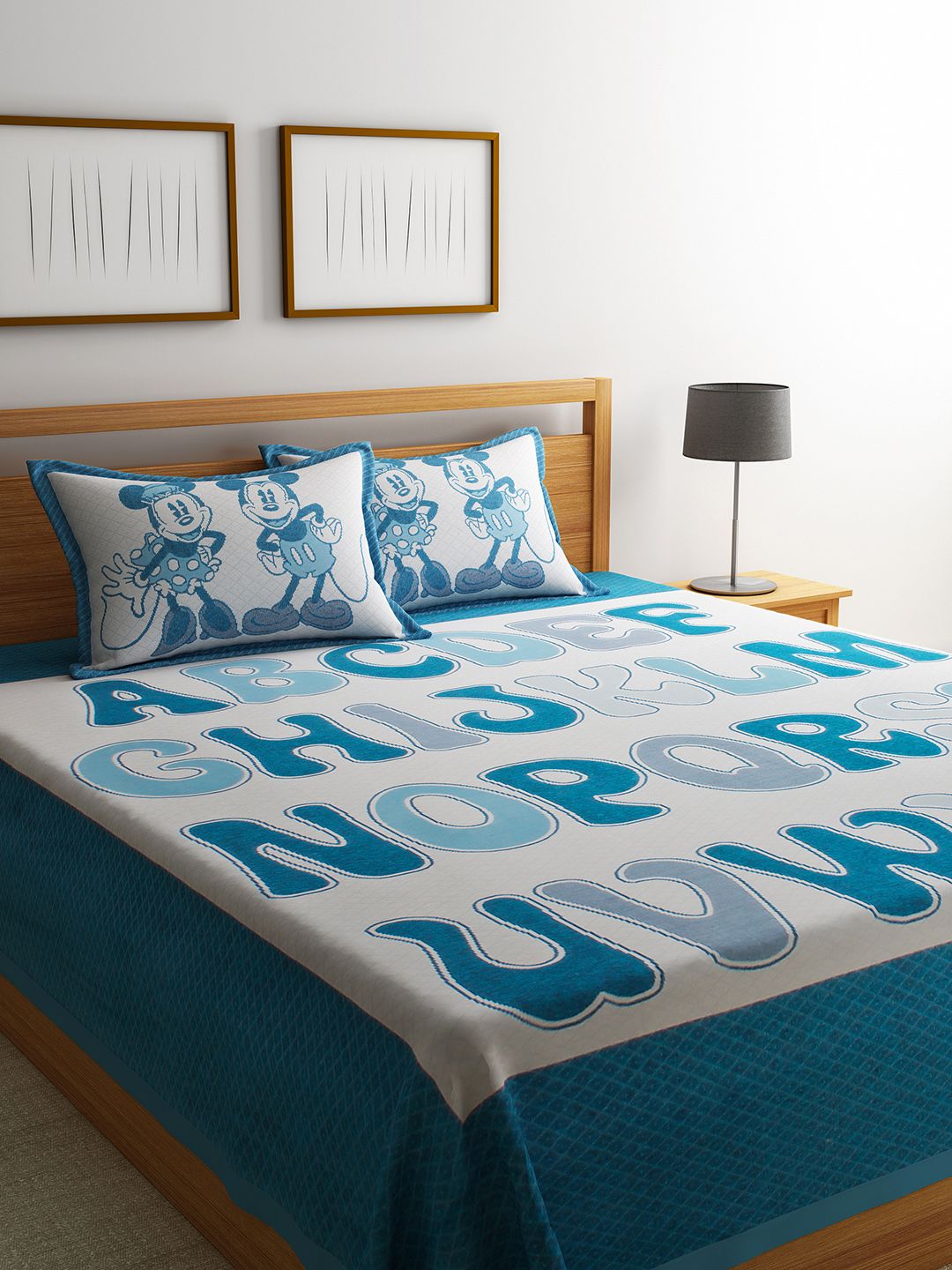 Romee Turquoise Blue & White Printed Reversible 220 TC Bed Cover With 2 Pillow Covers Price in India