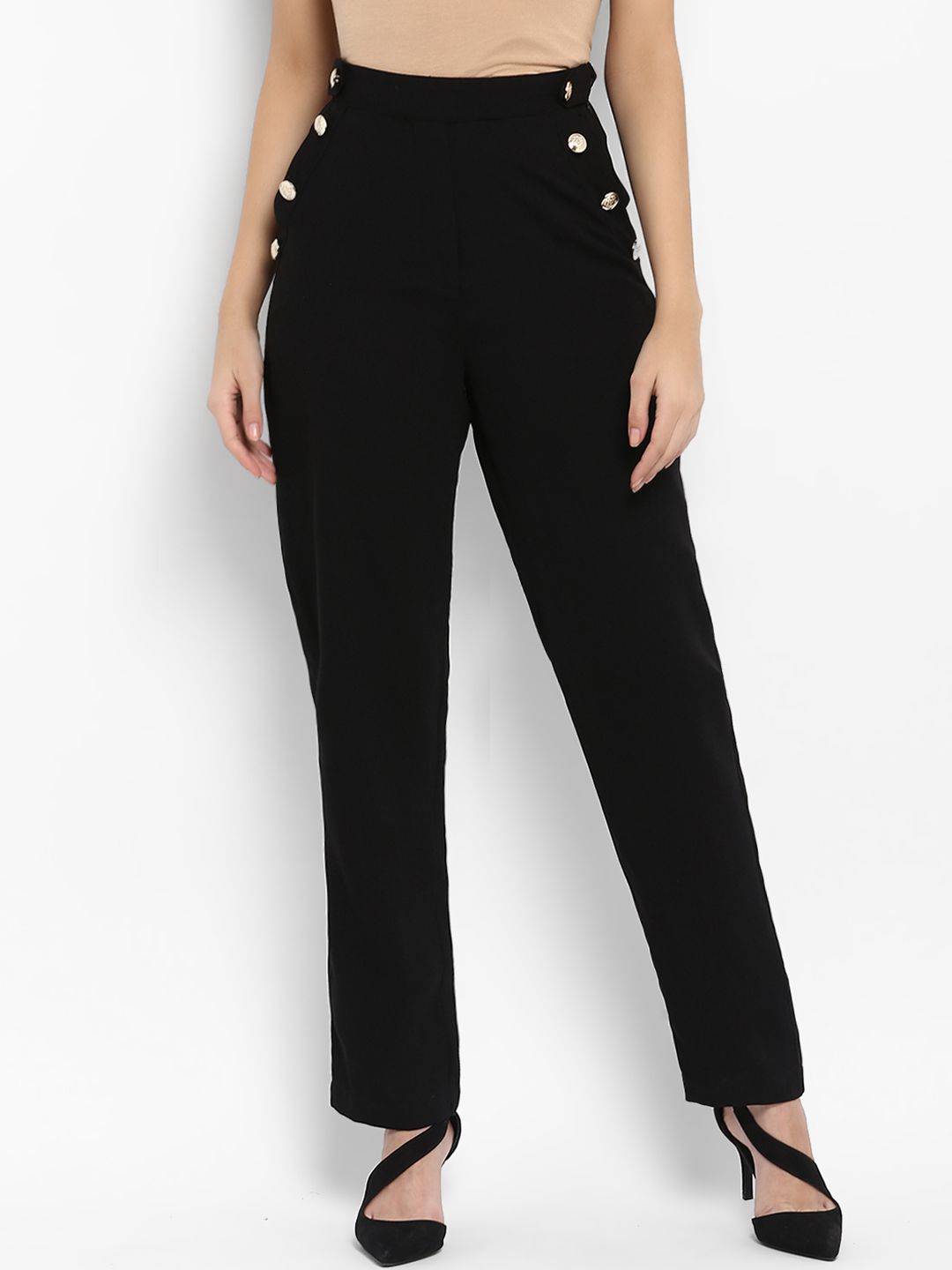 QUIERO Women Black Tailored Slim Fit Solid Cigarette Trousers