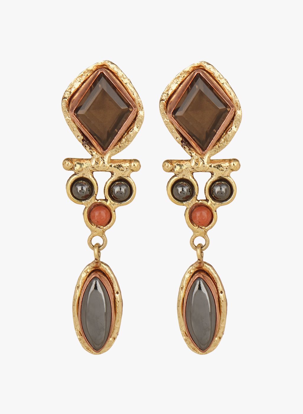 ZeroKaata Golden/Brown Enamelled Danglers and Drop