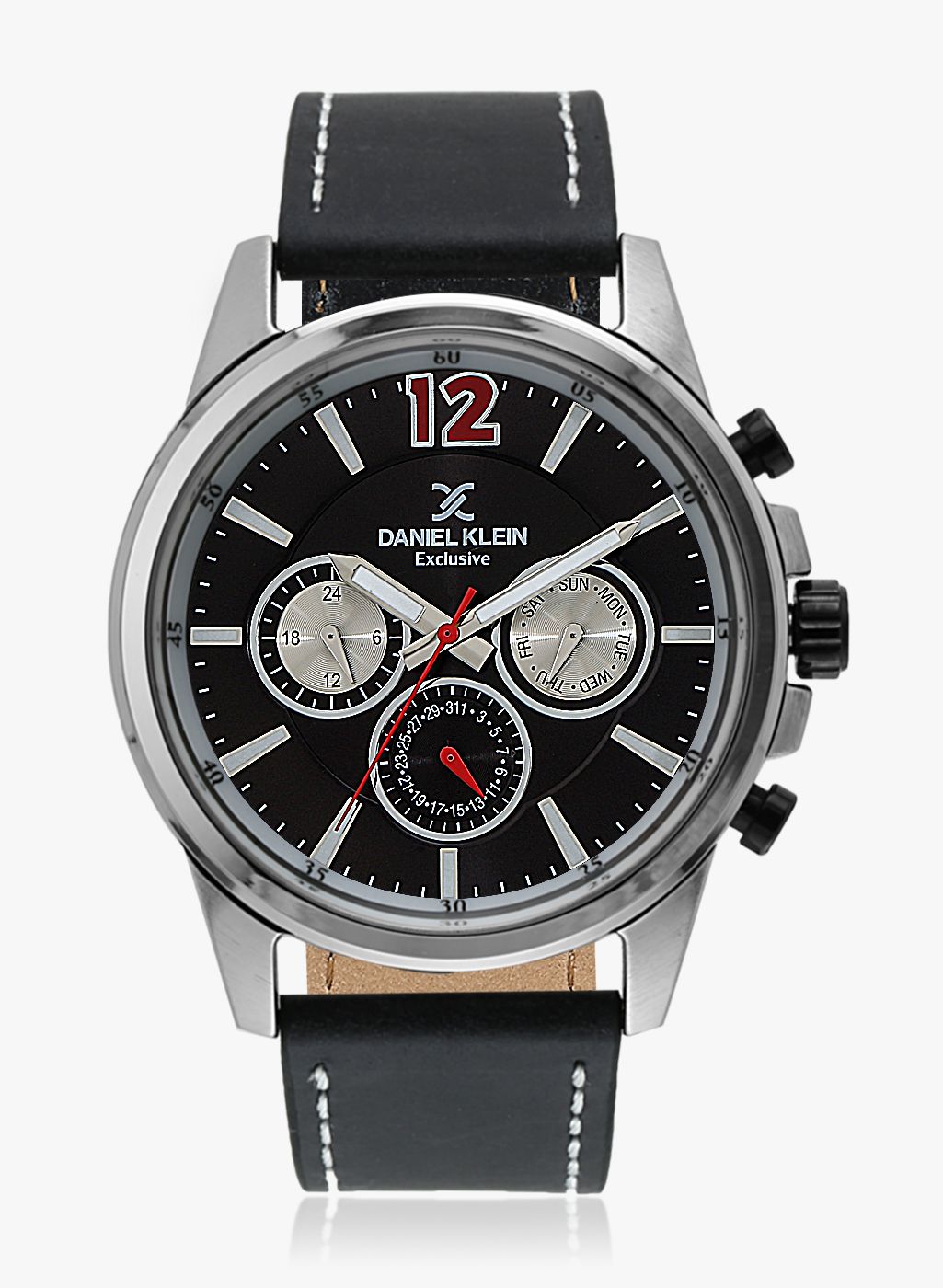 Daniel Klein Black/Black Leather Chronograph Watch