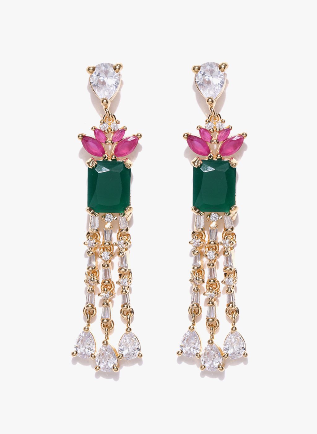 Jewels Galaxy Golden/Green Brass Danglers and Drop
