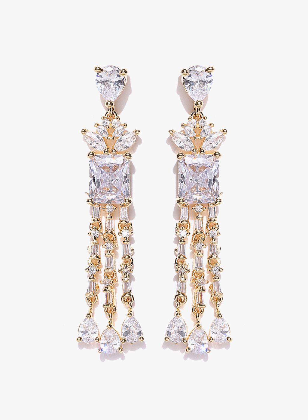 Jewels Galaxy Golden/White Brass Danglers and Drop