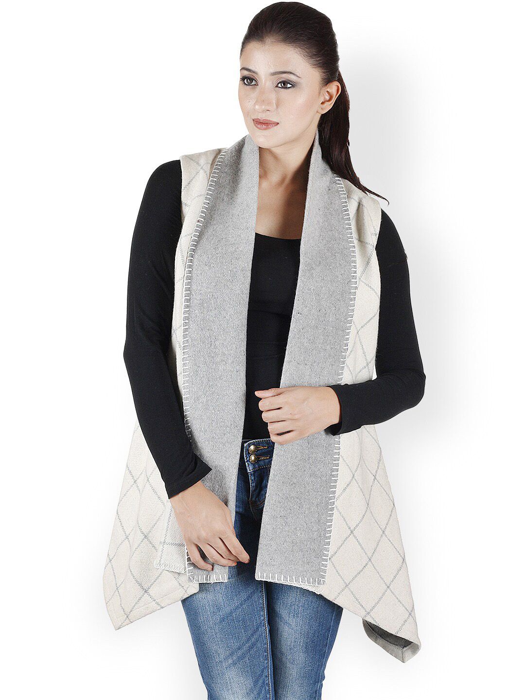 Owncraft White Checked Woollen Shrug Price in India