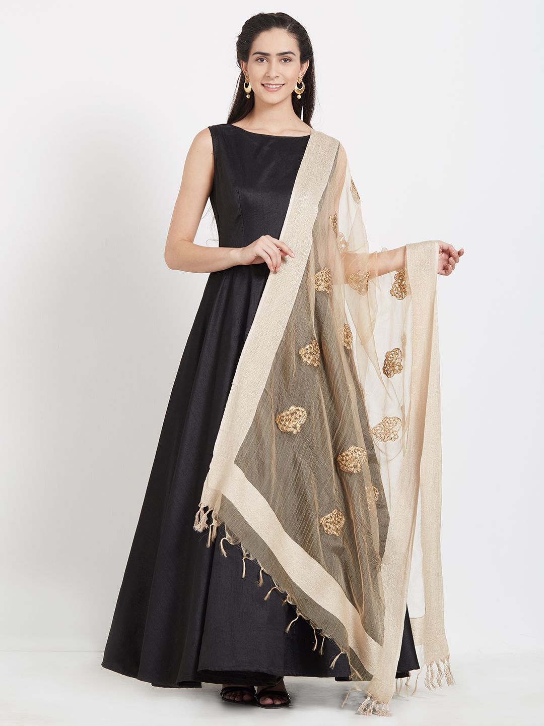 Dupatta Bazaar Gold-Toned Embroidered Dupatta Price in India