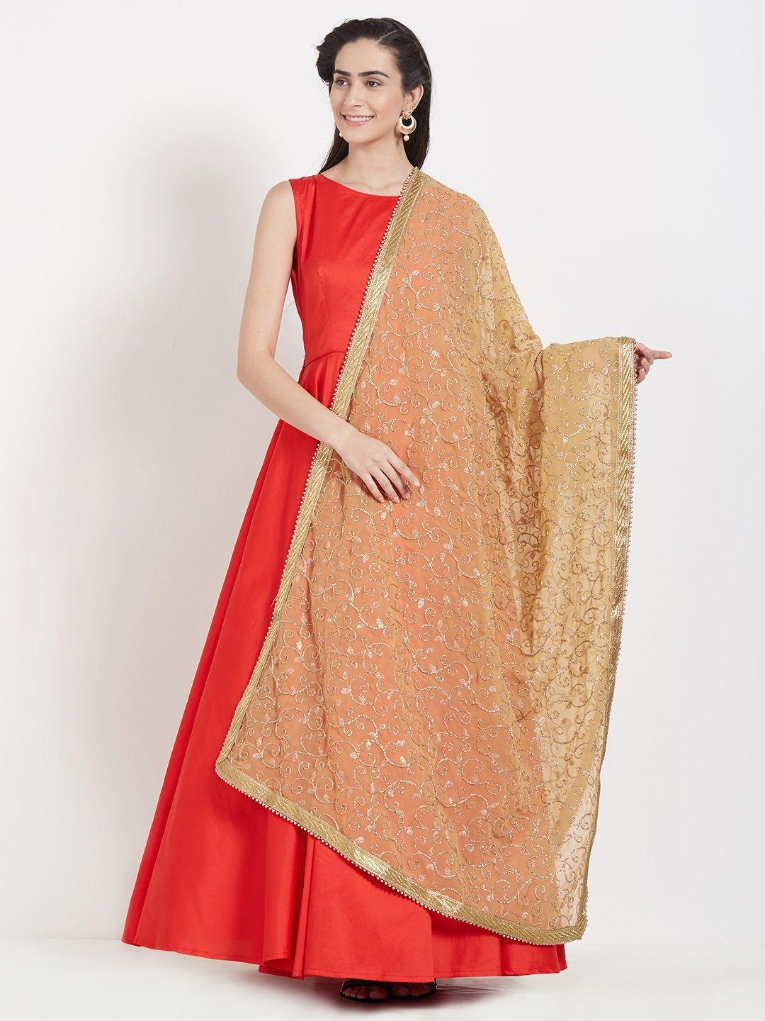 Dupatta Bazaar Gold-Toned Embroidered Dupatta Price in India