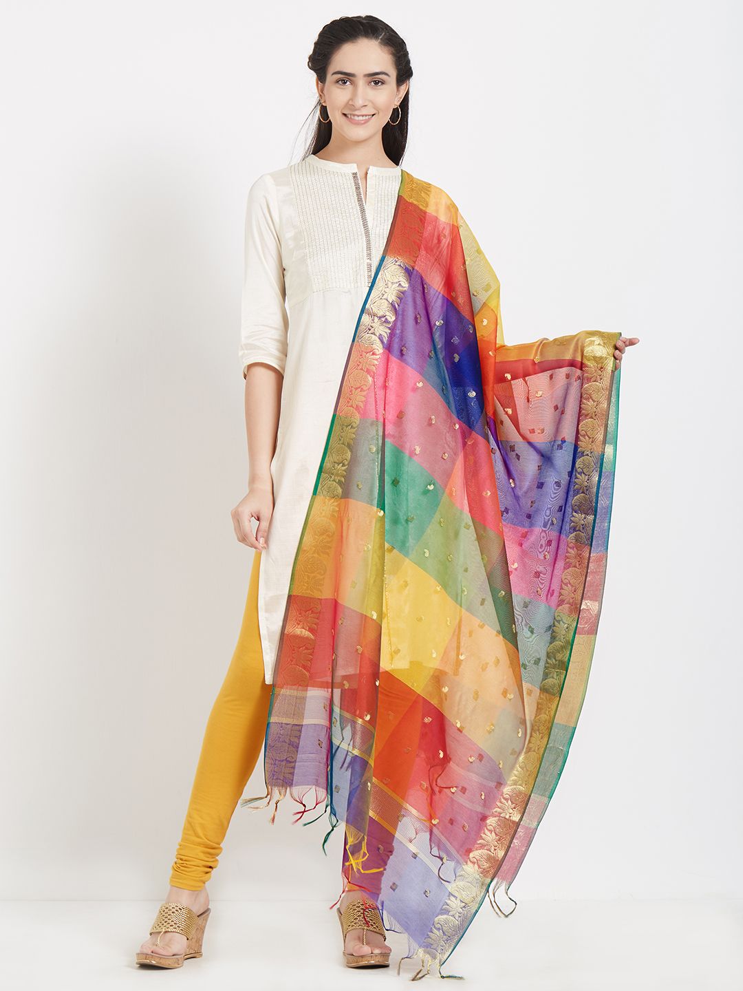 Dupatta Bazaar Multicoloured Woven Design Dupatta Price in India