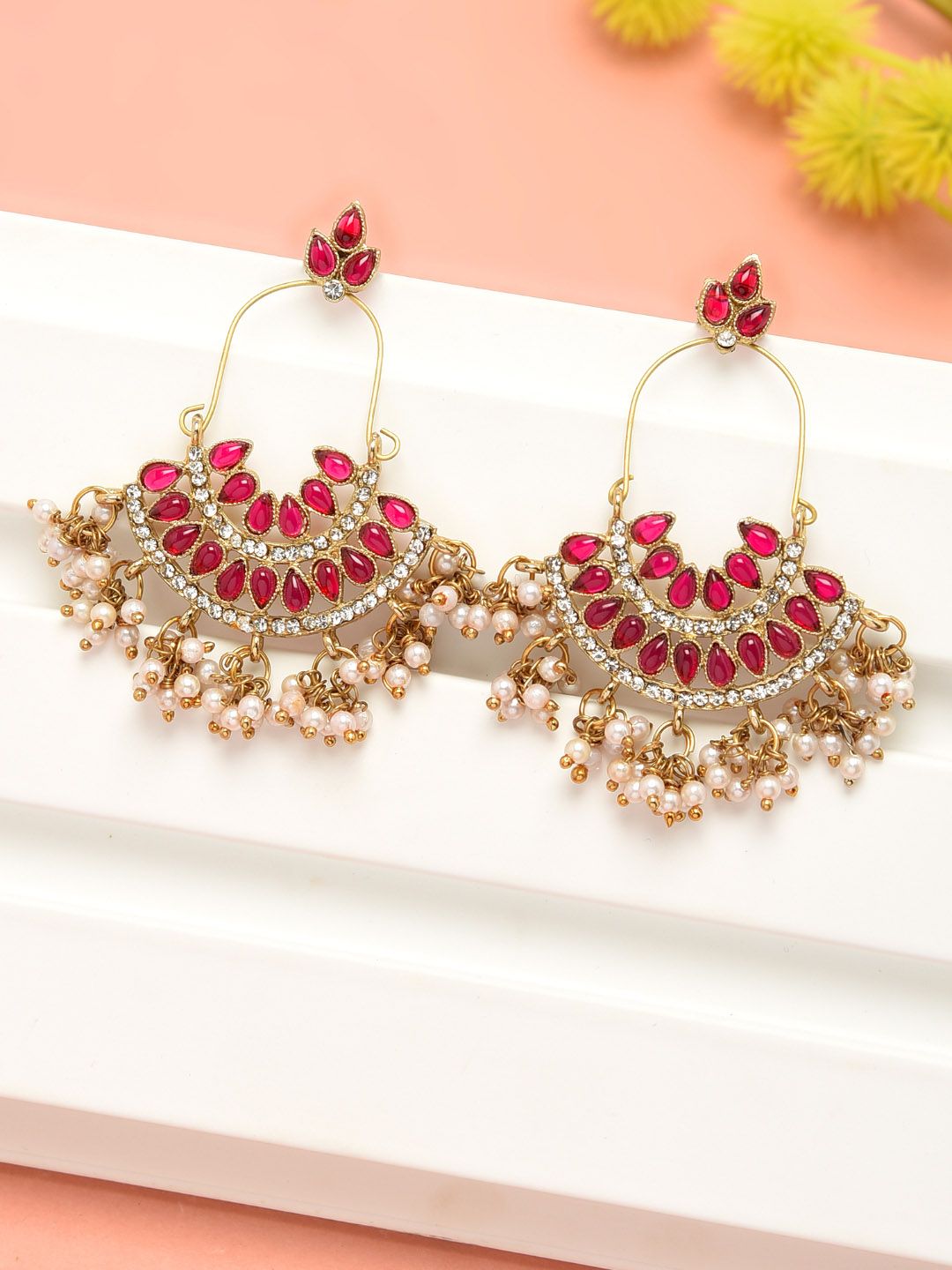 Zaveri Pearls Maroon & Off-White Drop Earrings Price in India