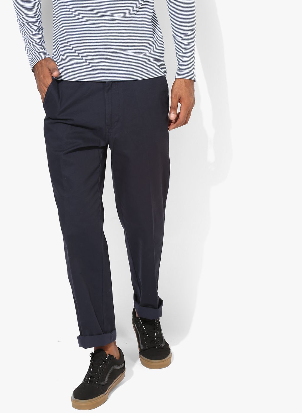 Marks & Spencer Navy Blue Solid Slim Fit Chinos