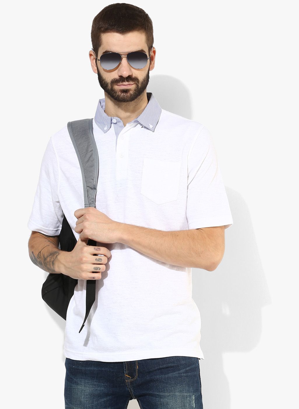 Marks & Spencer White Solid Regular Fit Polo T-Shirt