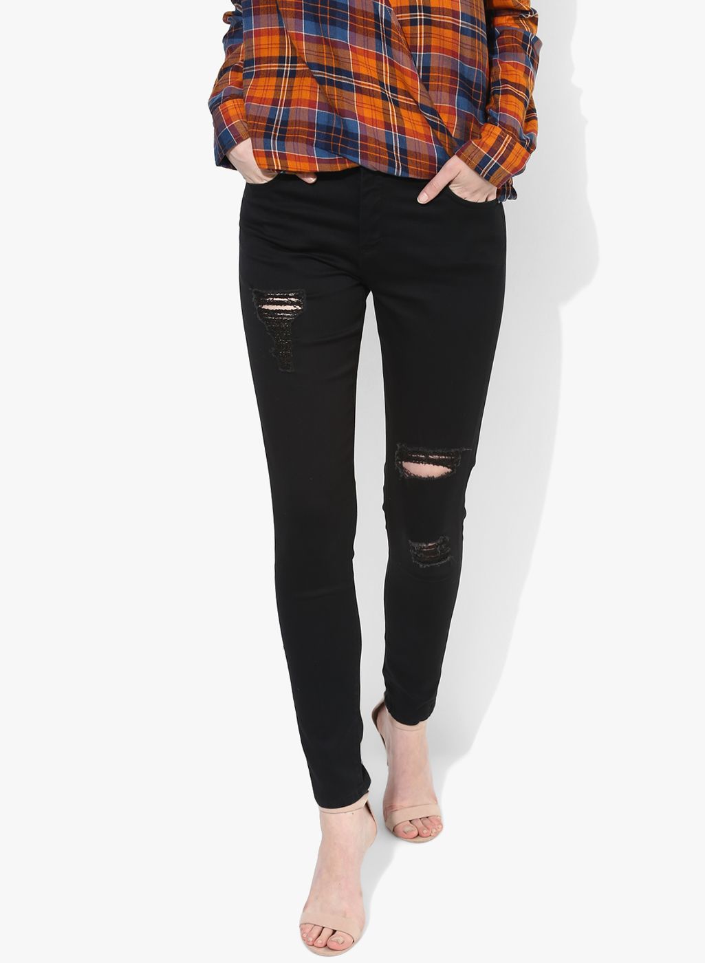 United Colors of Benetton Black Solid Mid Rise Skinny Fit Jeans