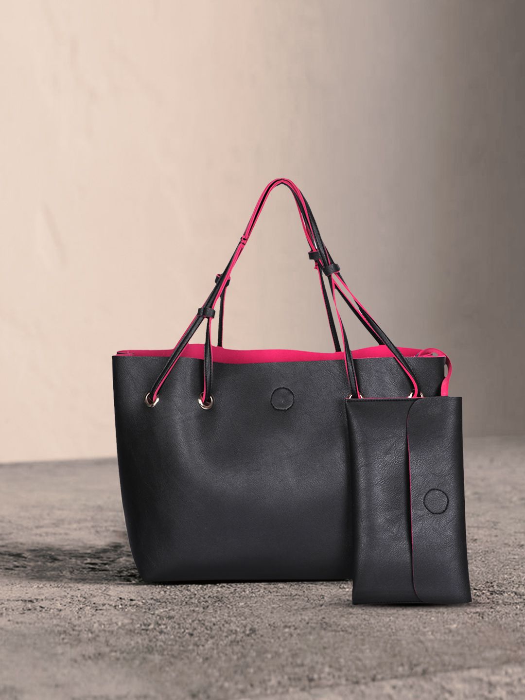 OsaiZ Black Solid Tote Bag with Pouch Price in India