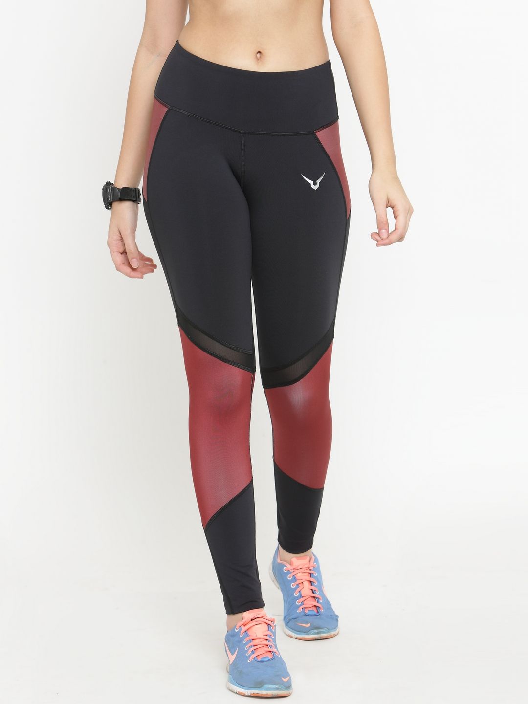 Invincible Women Black & Red Colourblocked Tights Price in India