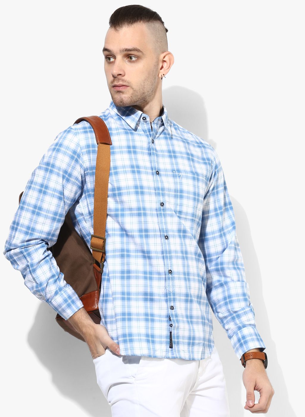 Indian Terrain Blue Checked Slim Fit Casual Shirt