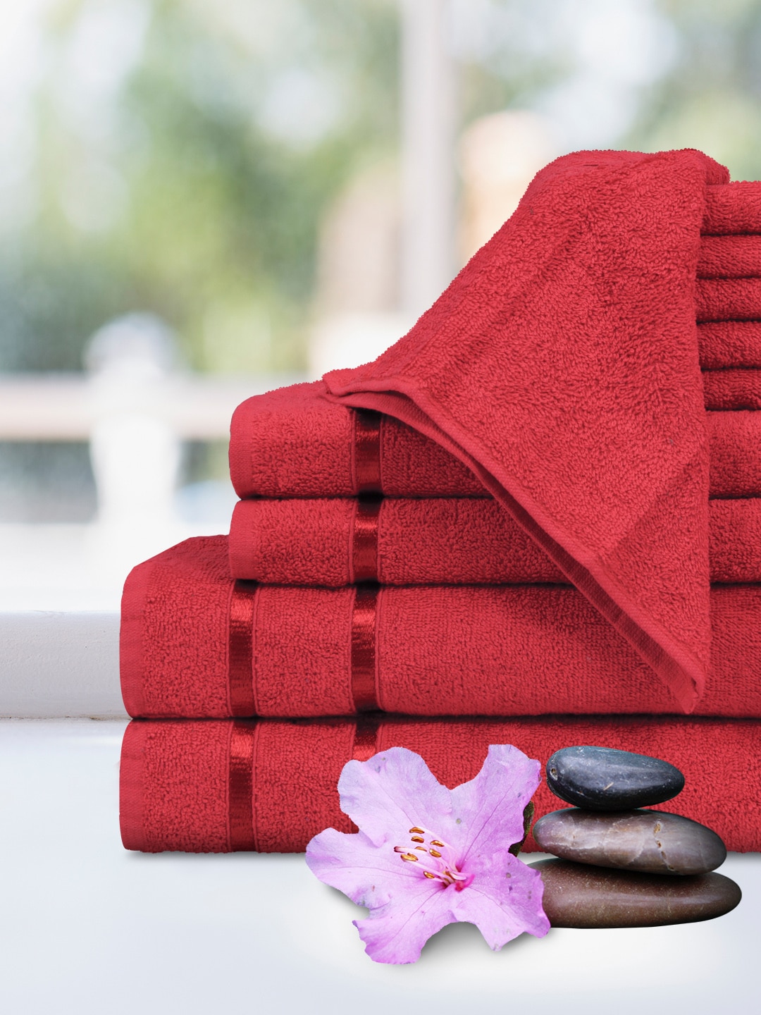 Story@home Set of 10 Red 450 GSM Towels Price in India