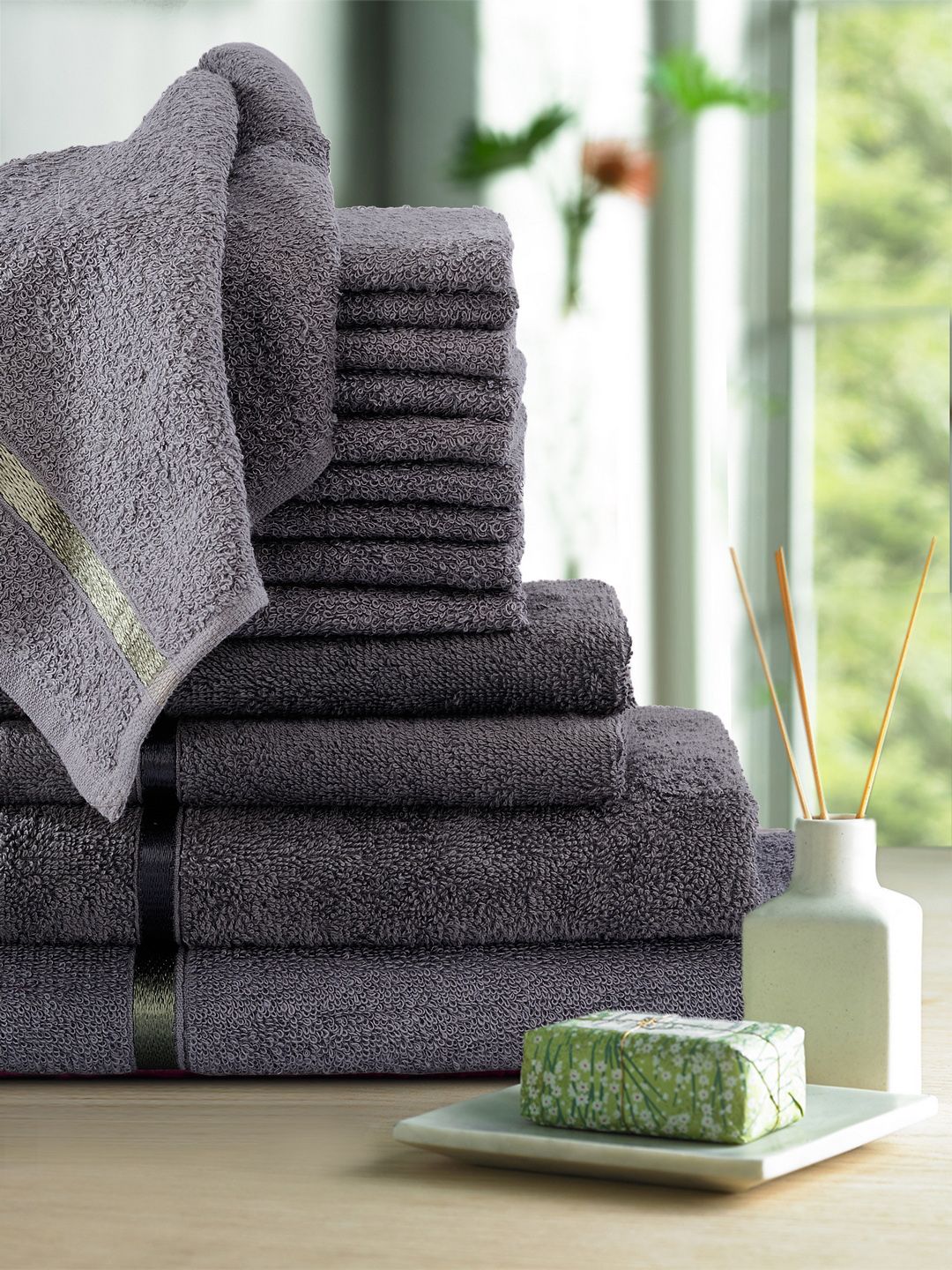 Story@home Charcoal Grey Set of 14 450 GSM Towels Price in India