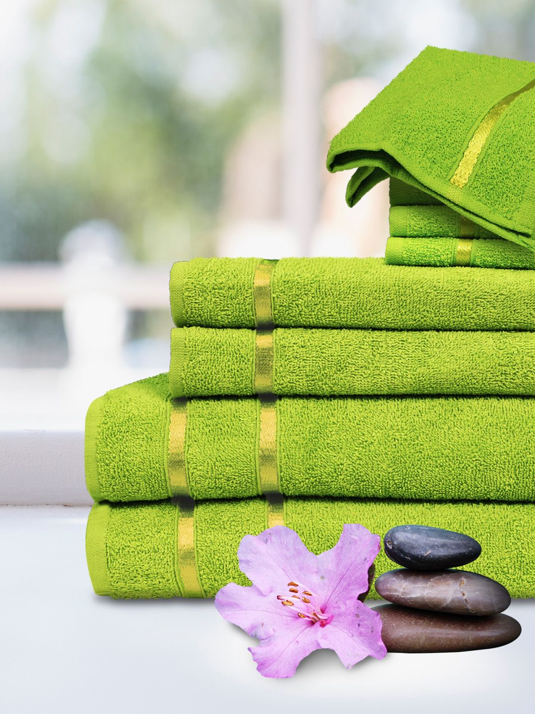 Story@home Set of 10 Green 450 GSM Towels Price in India