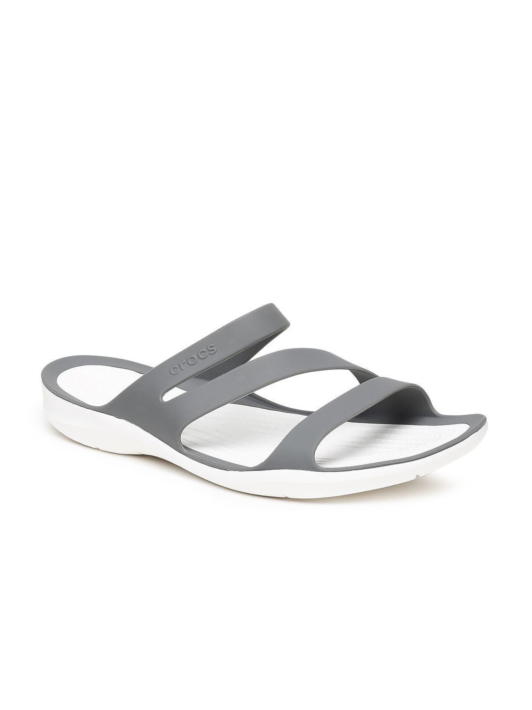 Crocs Women Grey Solid Synthetic Open Toe Flats Price in India