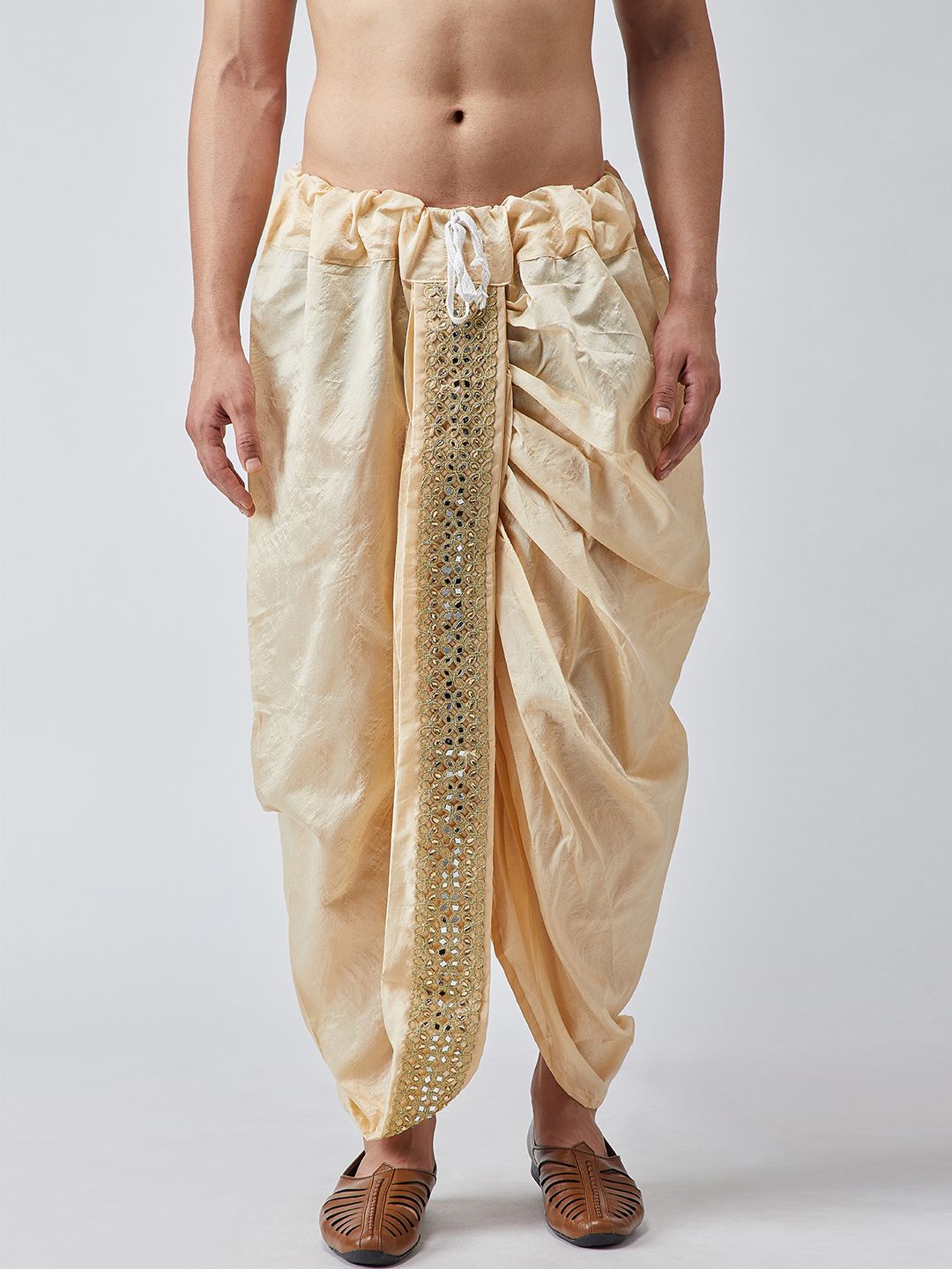SOJANYA Men Beige & Gold-Toned Dhoti Pants