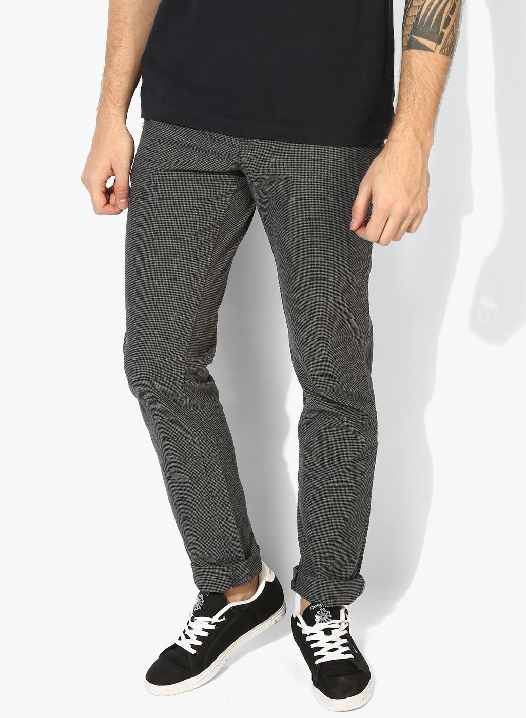Tommy Hilfiger Grey Self Design Slim Fit Chinos