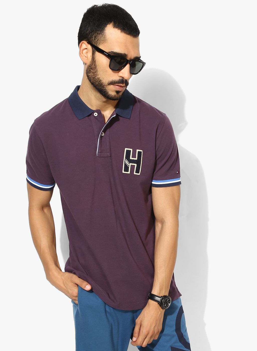 Tommy Hilfiger Purple Solid Slim Fit Polo T-Shirt