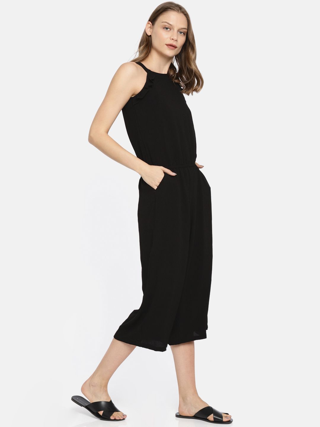 Pepe Jeans Black Solid Basic Jumpsuit Price in India