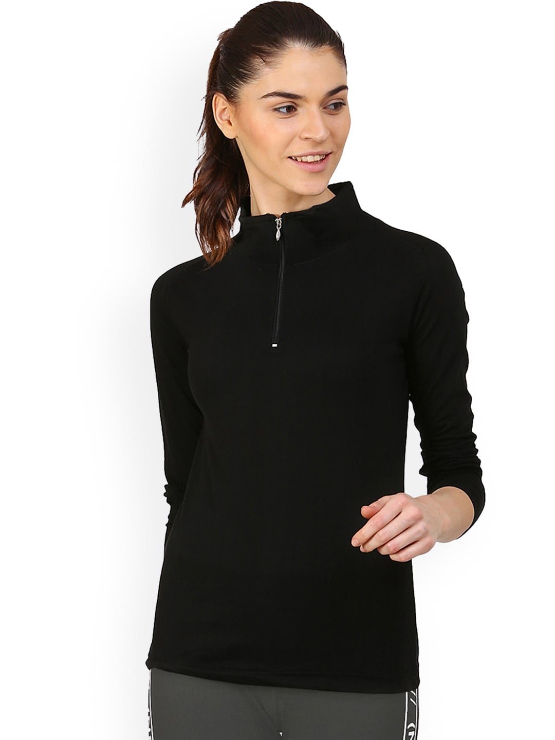 appulse Women Black Solid High Neck T-shirt Price in India
