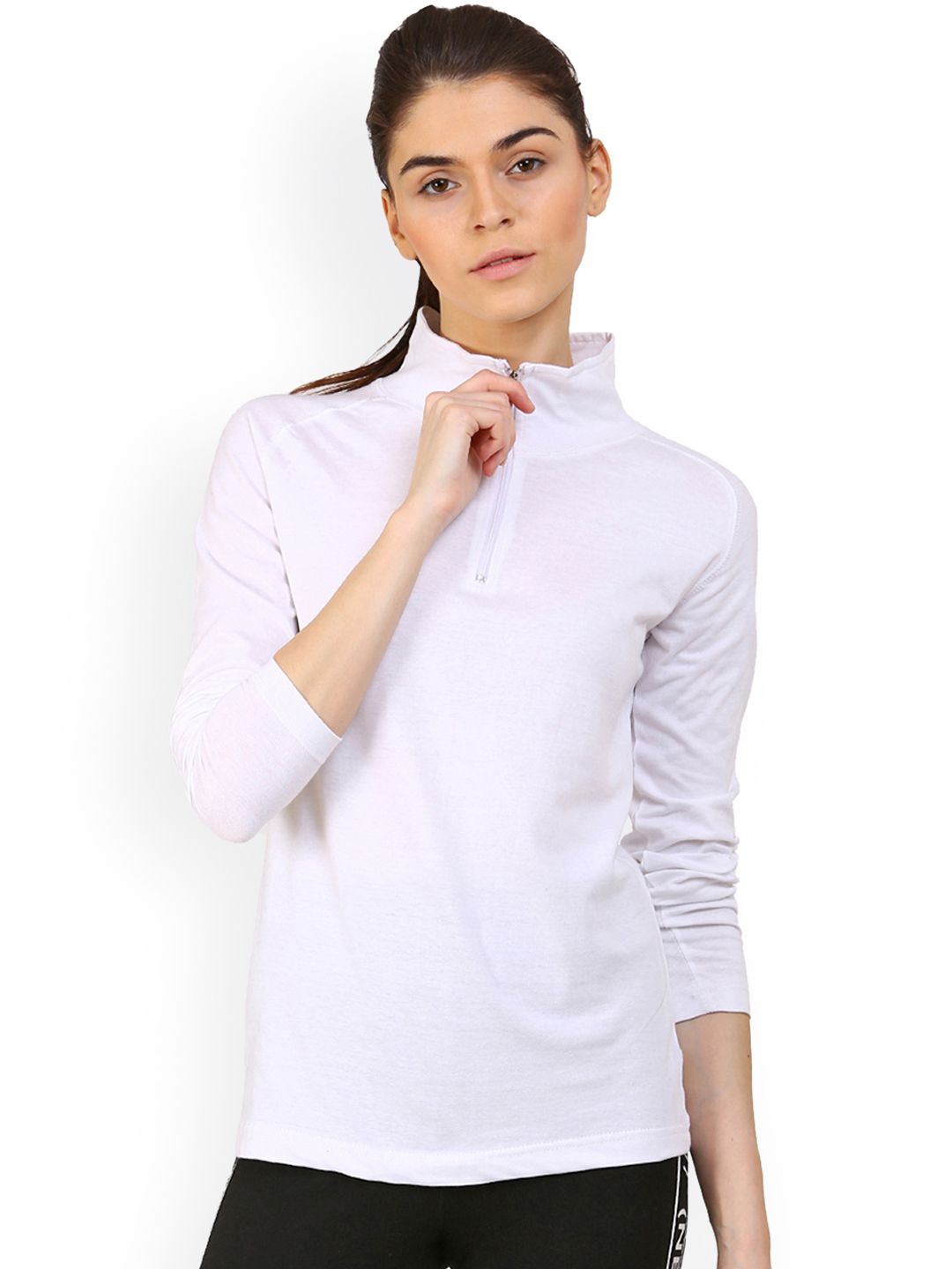 appulse Women White Solid High Neck T-shirt Price in India