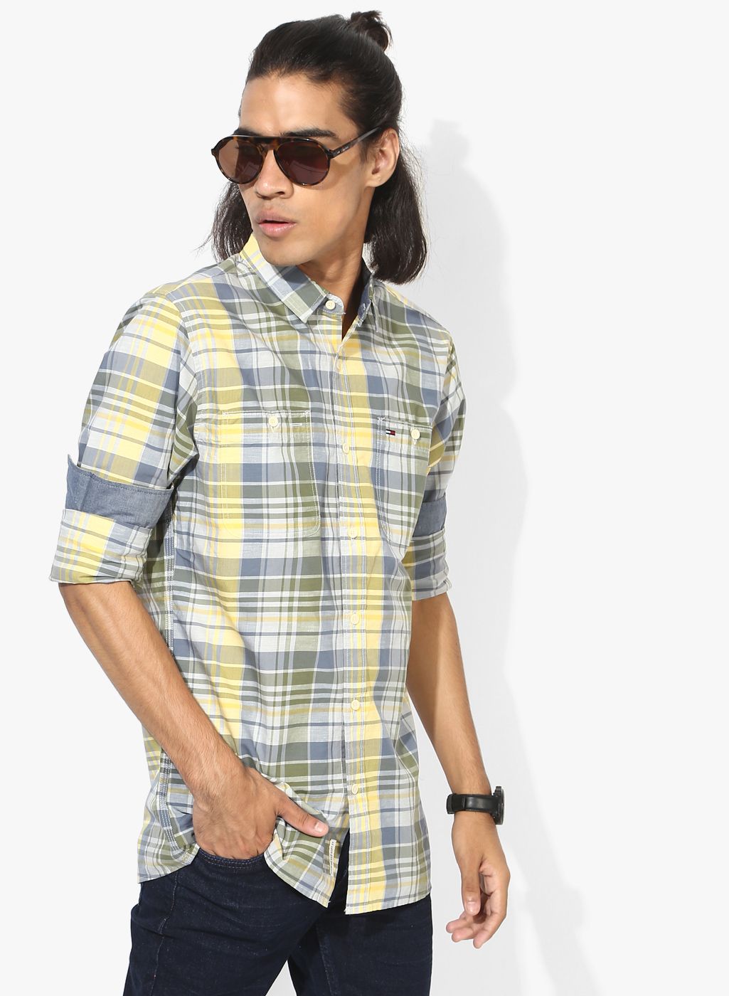 Tommy Hilfiger Blue Checked Slim Fit Casual Shirt