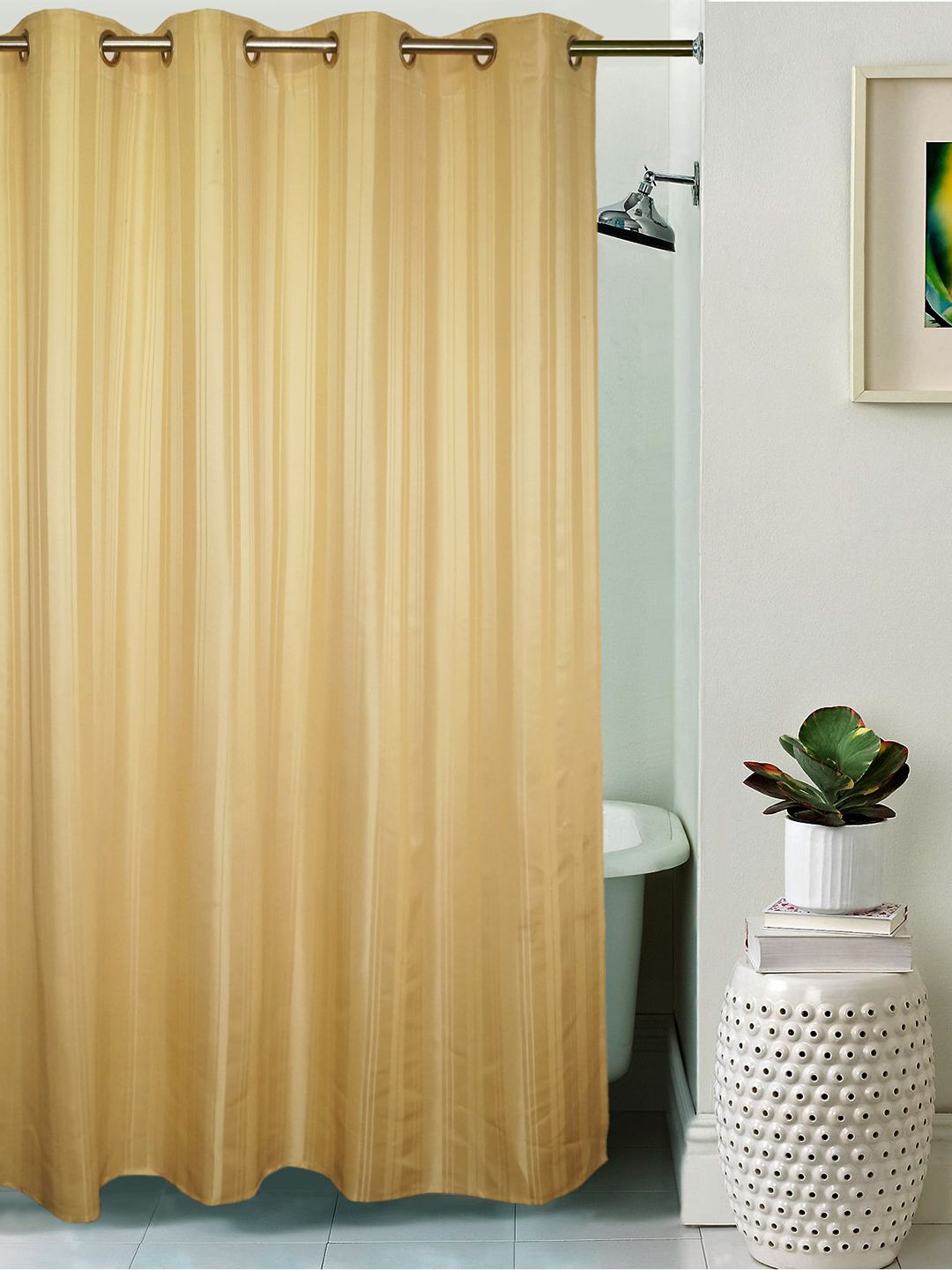 Lushomes Gold-Toned Striped Shower Curtain Price in India