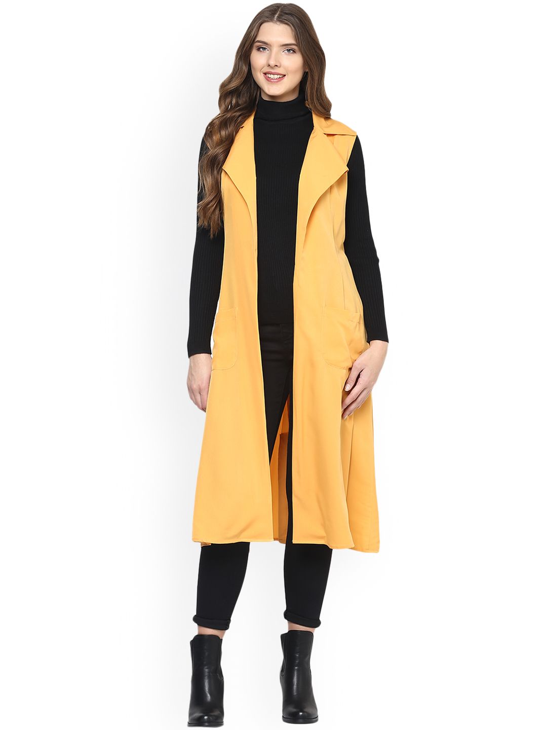 MABISH by Sonal Jain Women Yellow Solid Open Front Shrug Price in India