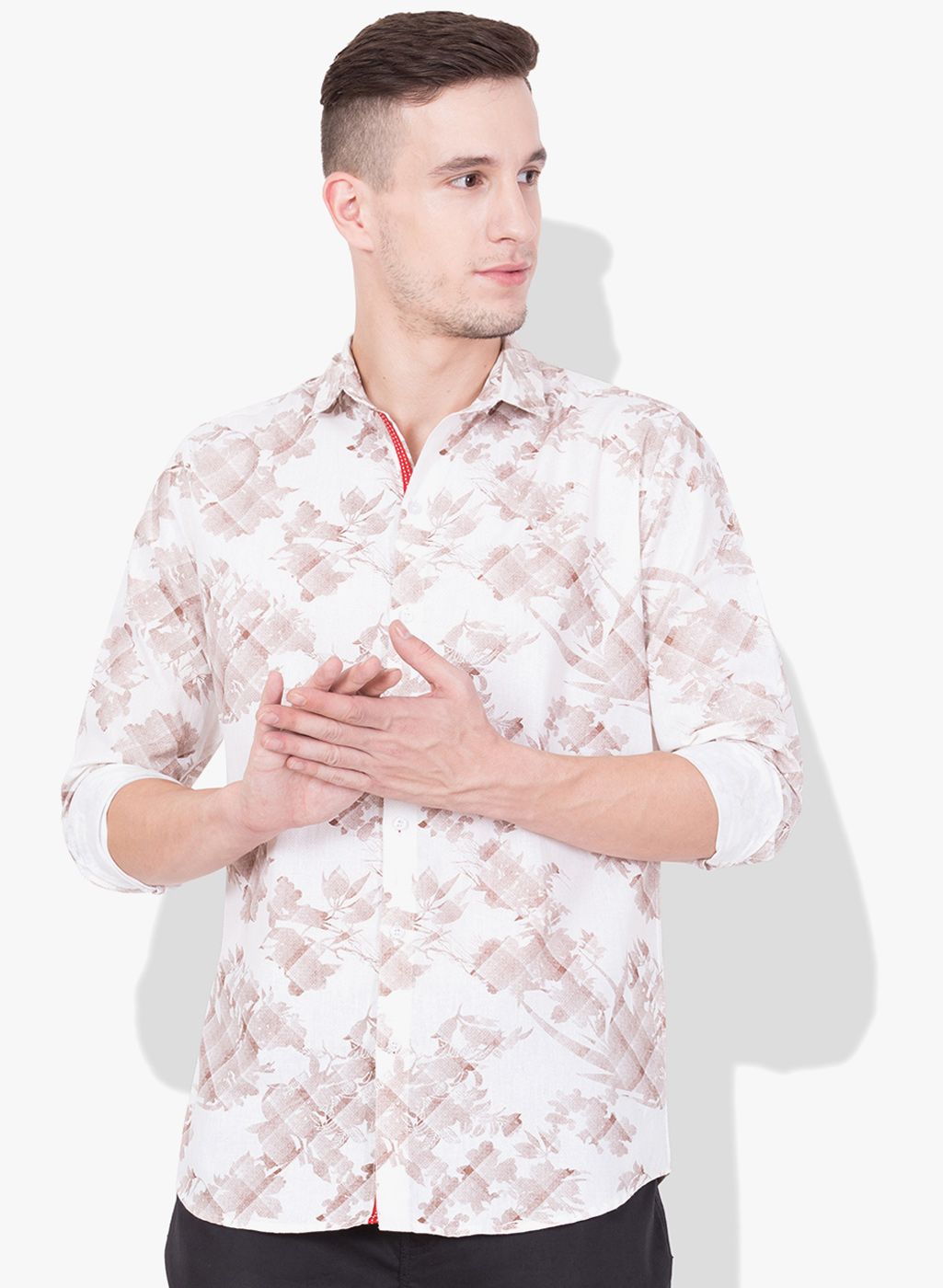 BLACKBUK INDIA Cream Printed Slim Fit Casual Shirt