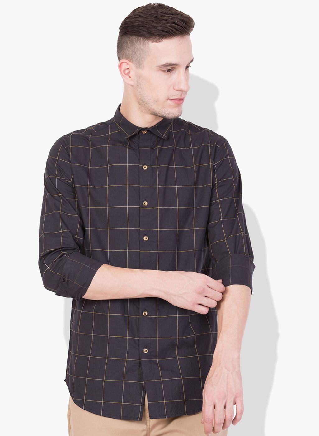 BLACKBUK INDIA Black Checked Slim Fit Casual Shirt