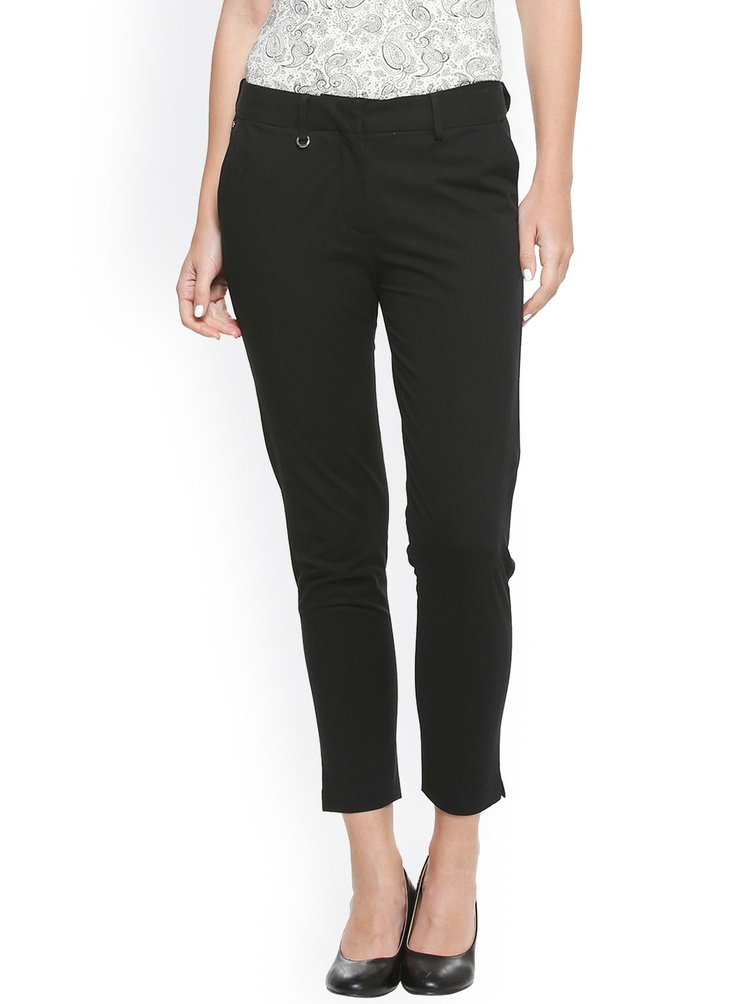 Allen Solly Woman Black Slim Fit Solid Regular Trousers Price in India
