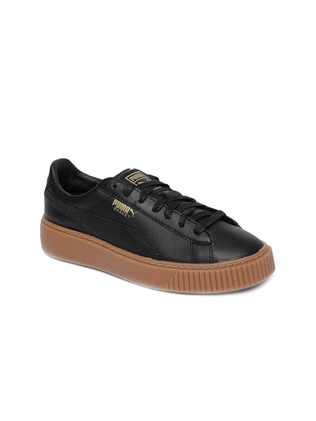 Puma Women Black Leather Basket Platform Core Sneakers Price in India