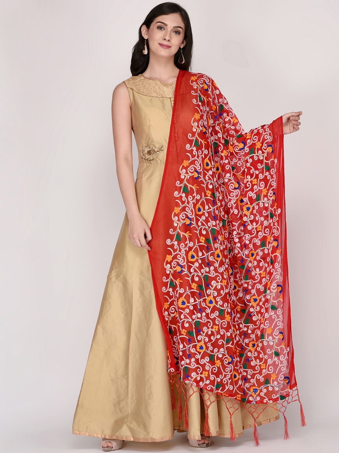 Dupatta Bazaar Rust & Red Embroidered Dupatta