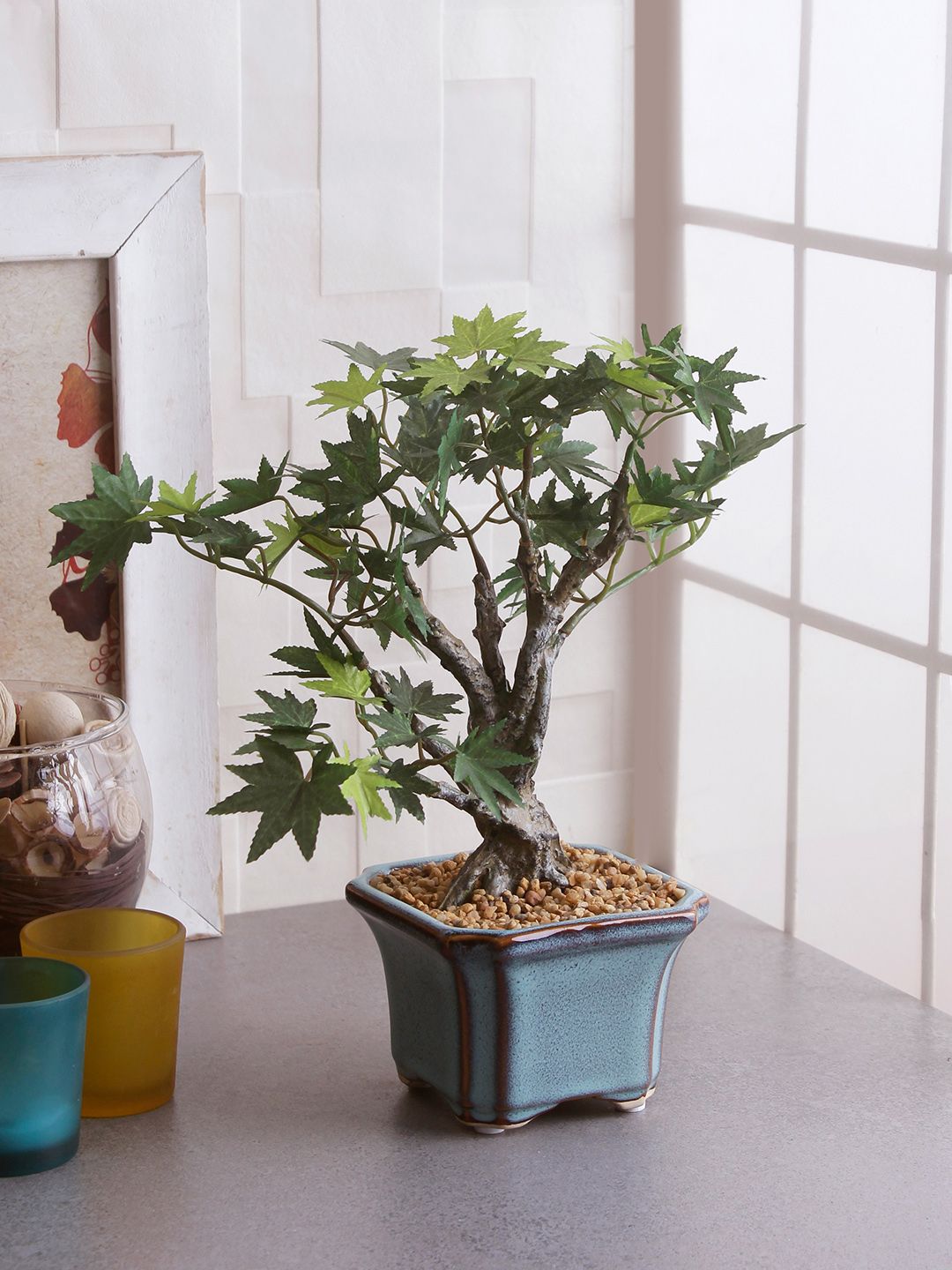 Fourwalls Green Artificial Japanese Maple Plant With Ceramic Pot Price in India
