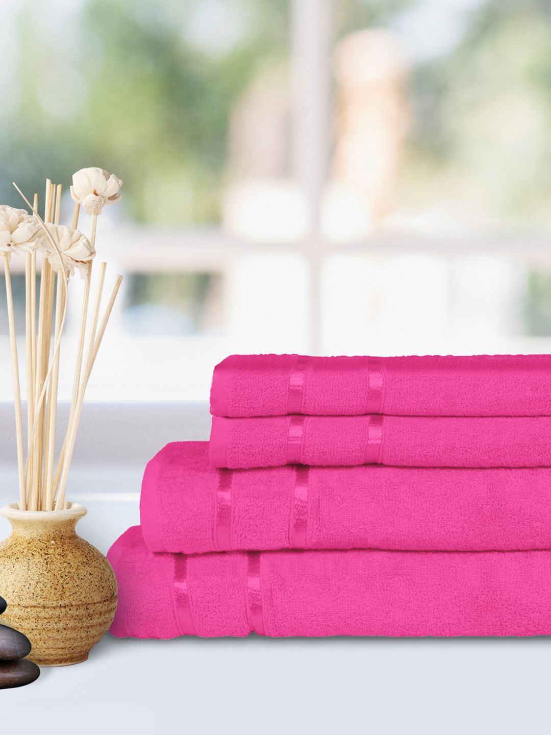 Story@home Unisex Pink Cotton 450 GSM Set of 4 100% Cotton Soft Towels Price in India