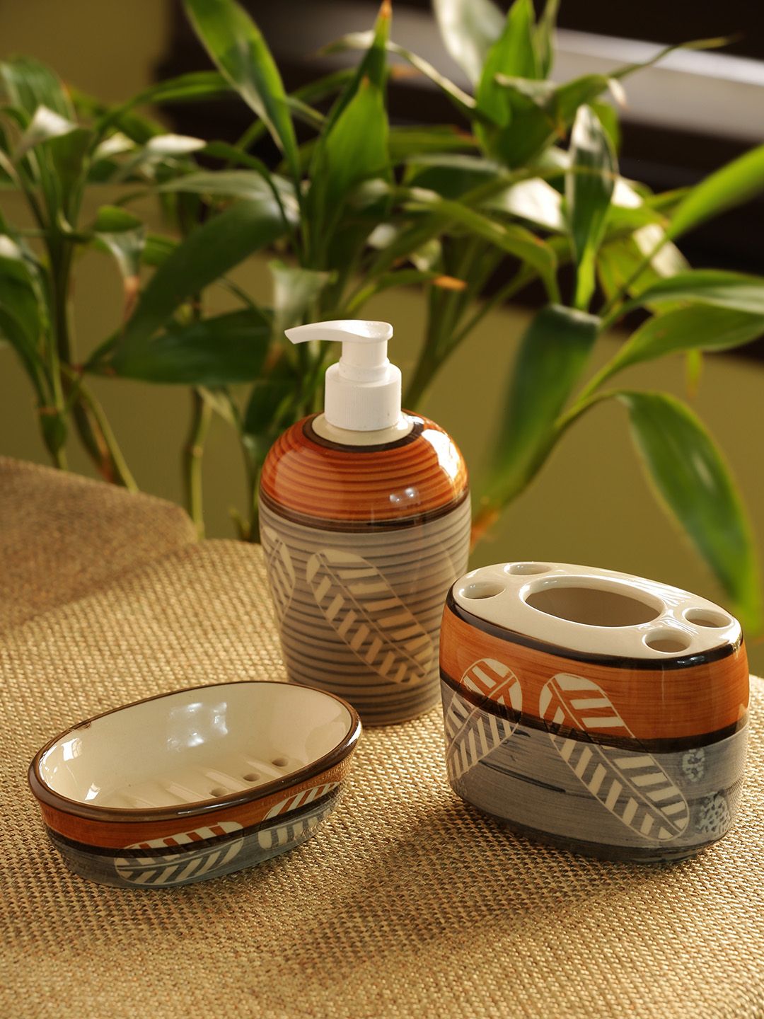 ExclusiveLane Set Of 3 Handpainted Ceramic Bathroom Accessory Price in India