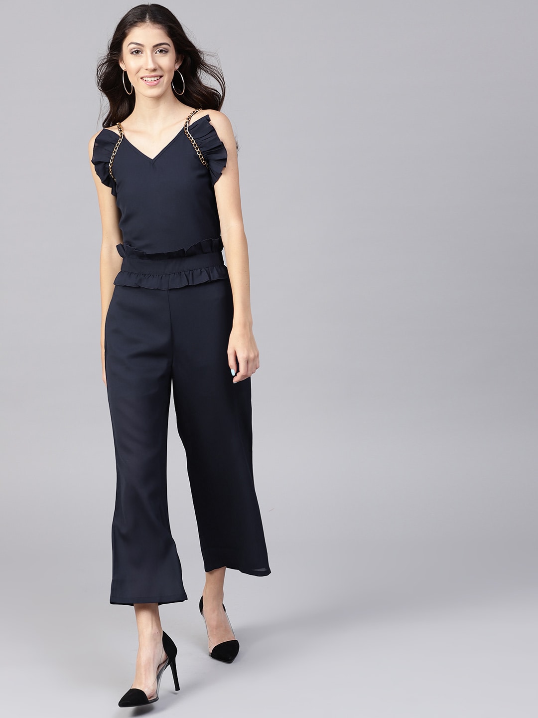 STREET 9 Navy Blue Solid Basic Jumpsuit Price in India